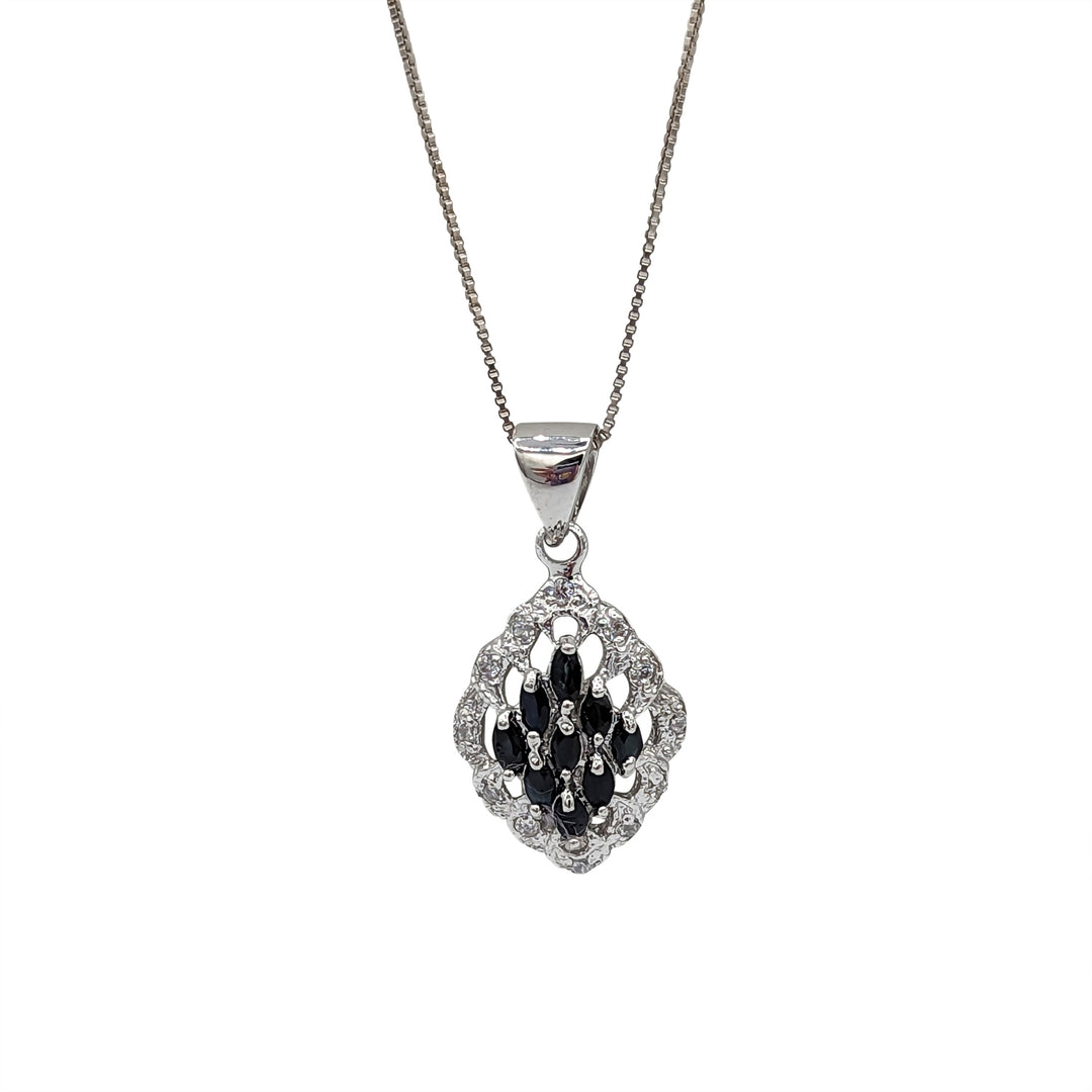 Blue Sapphire Cluster Silver Pendant