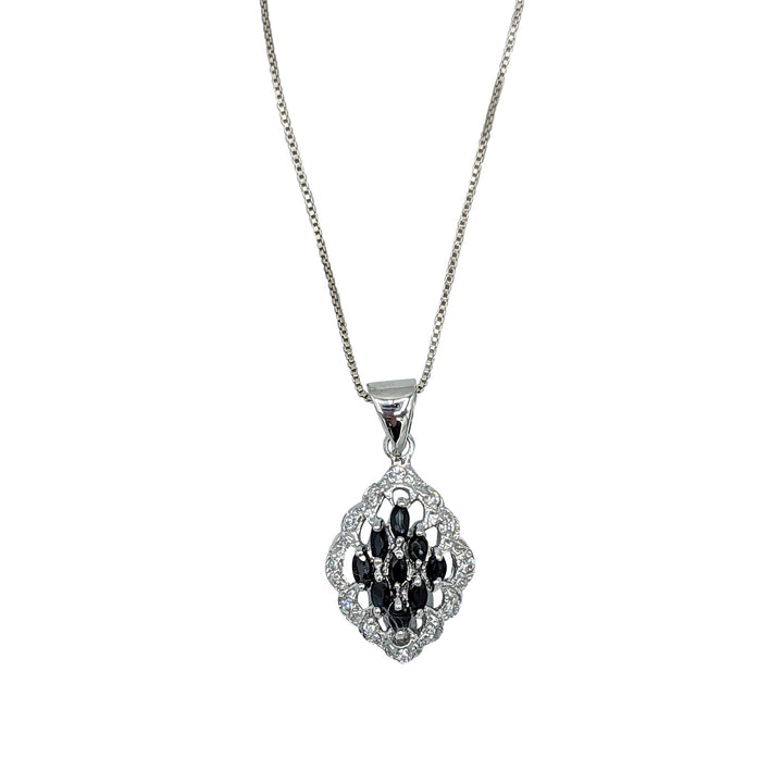 Blue Sapphire Cluster Silver Pendant