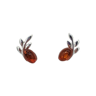 Baltic Amber Leaf Silver Earrings