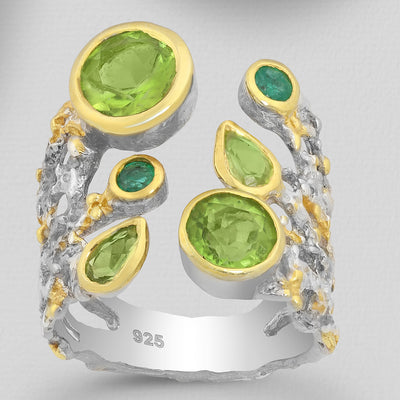 Emerald & Peridot Silver Ring