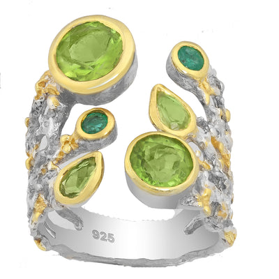 Emerald & Peridot Silver Ring