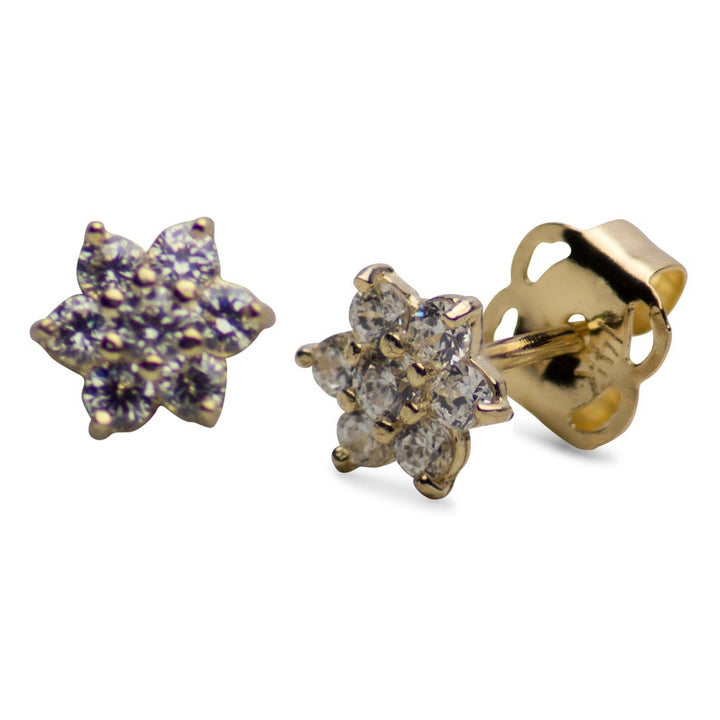 14K Yellow Gold Flower Cubic Zirconia Earrings | SilverAndGold