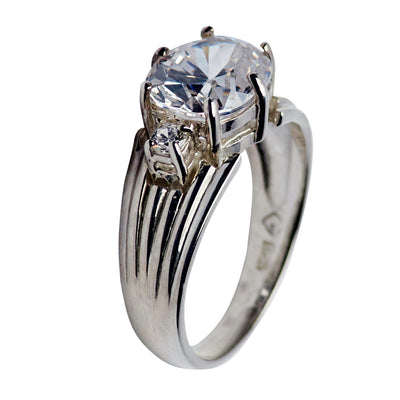 Silver Diamond Simulant Solitaire Ring
