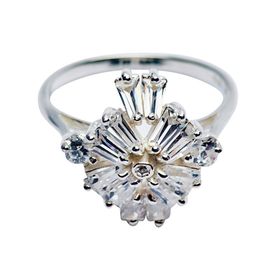 Art Deco Diamond Simulant Silver Ring