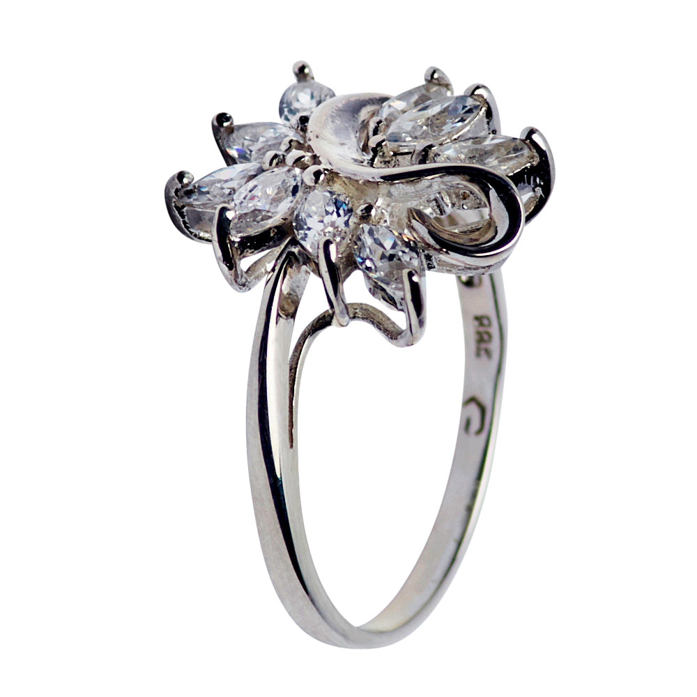 Silver Diamond Simulant Swan Ring