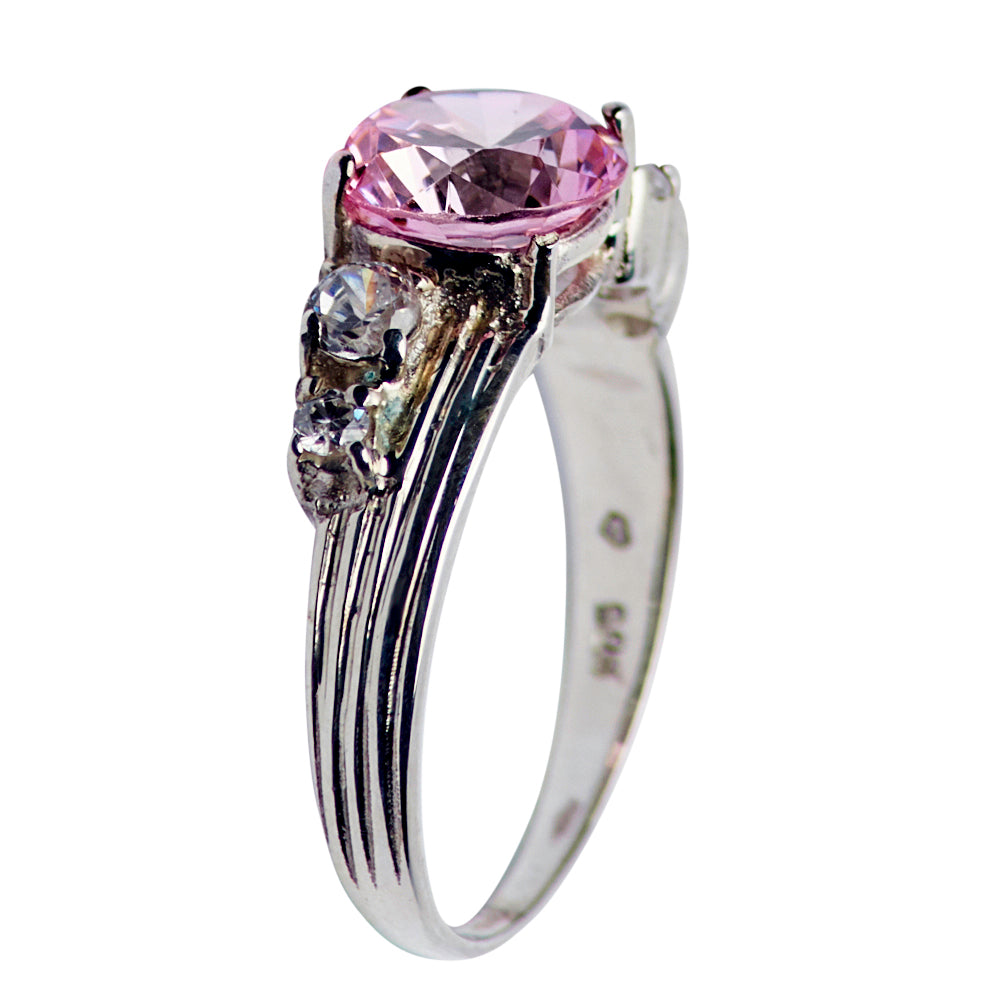 Pink Diamond Simulant Silver Ring