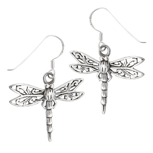 Sterling Silver Detailed Dragonfly Earrings | SilverAndGold
