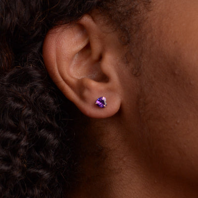Amethyst Cubic Zirconia Heart Stud Earrings | SilverAndGold