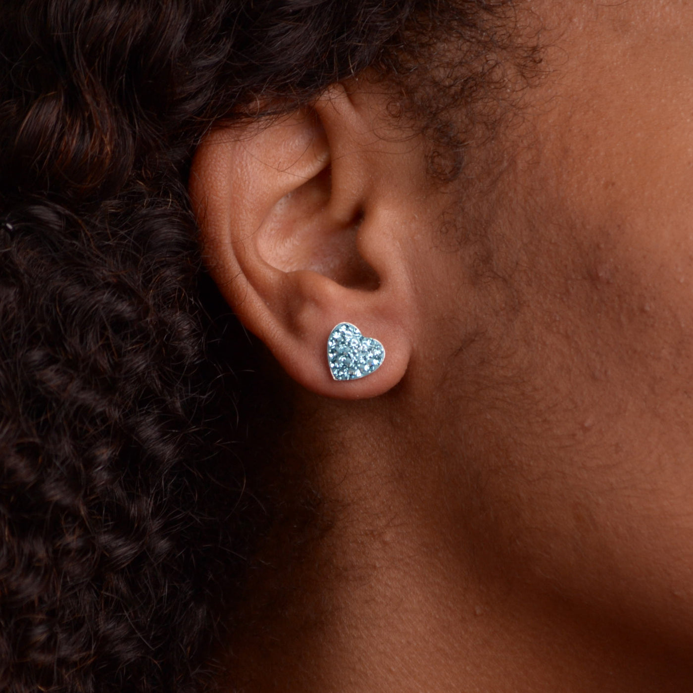 Aqua Blue Cubic Zirconia Heart Post Earrings | SilverAndGold