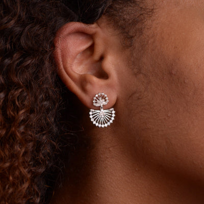 Fan Style Sterling Silver & Cubic Zirconia Earrings | SilverAndGold