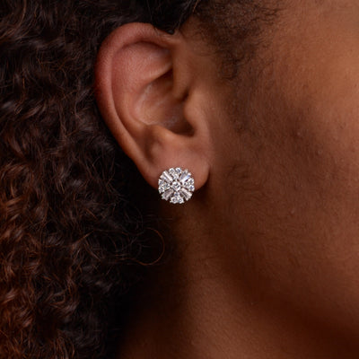 Cubic Zirconia Sunburst Sterling Silver Earrings | SilverAndGold