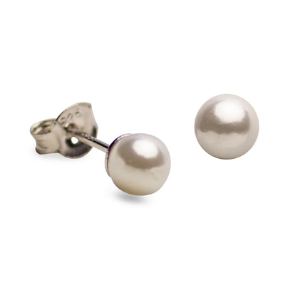 Sterling Silver Created 6 mm White Pearl Earrings | SilverAndGold
