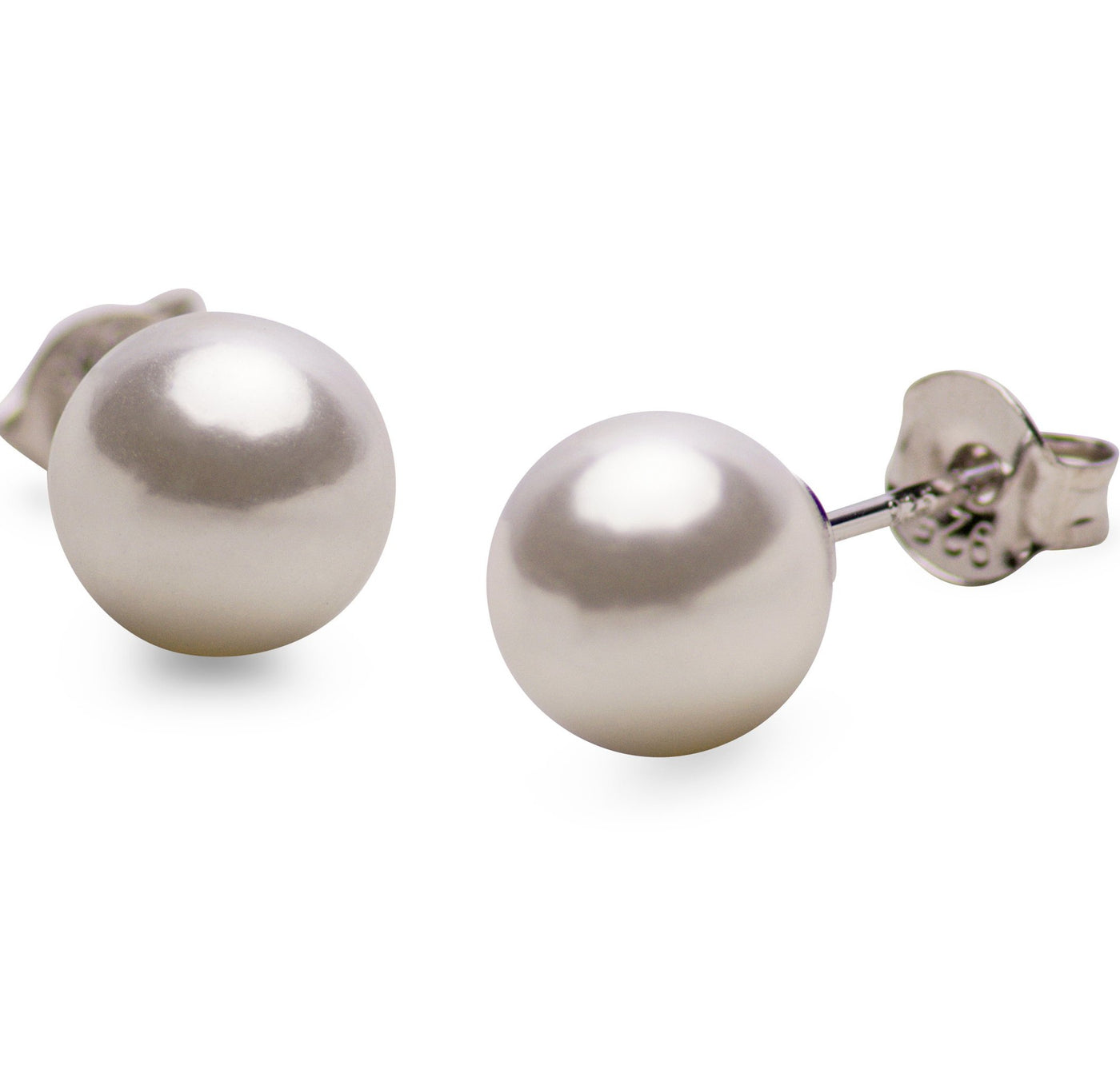 Sterling Silver 8 mm Created White Pearl Earrings | SilverAndGold