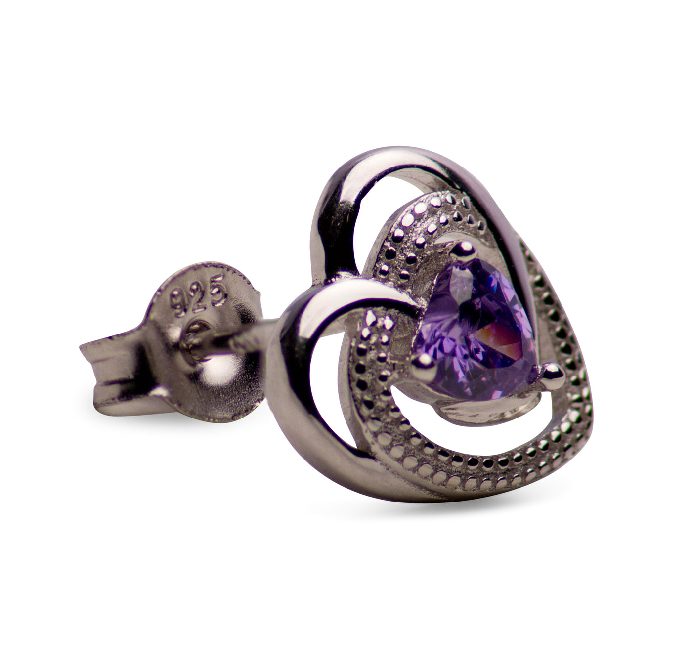Created Amethyst Heart Sterling Silver Earrings | SilverAndGold