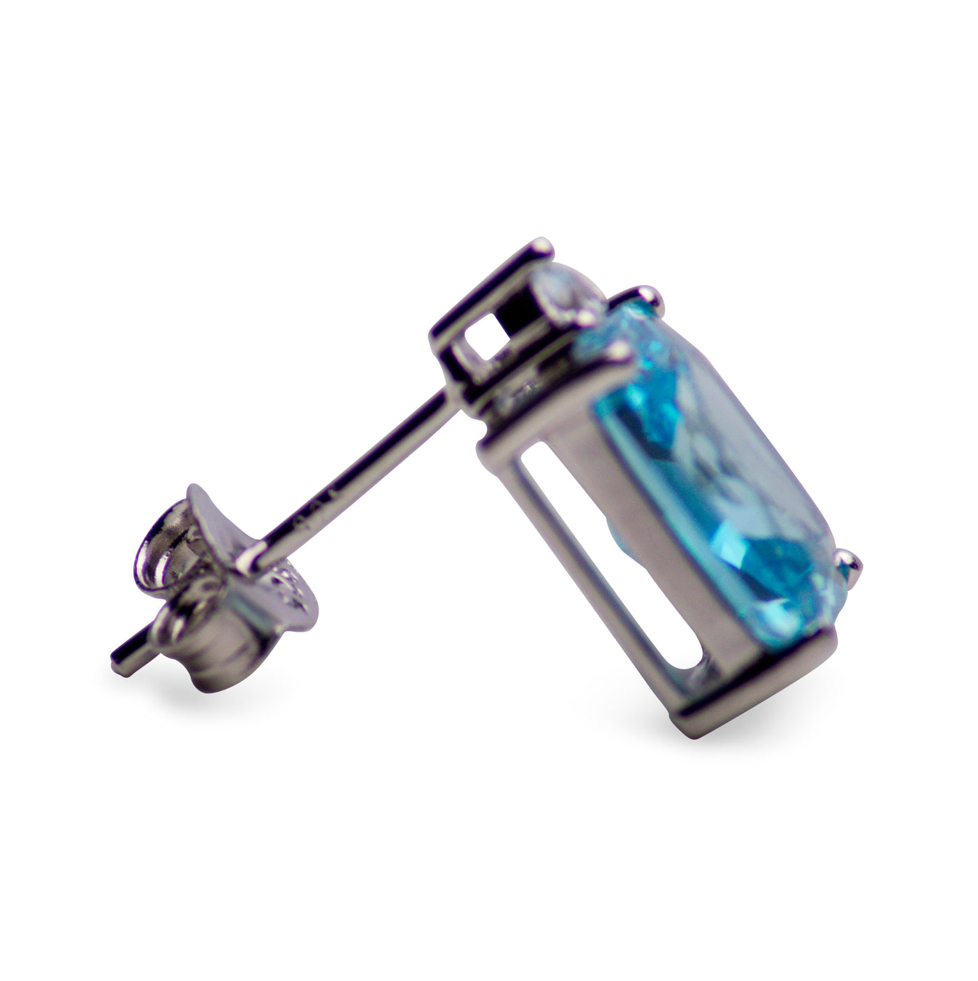 Rectangular Created Blue Topaz Stud Earrings | SilverAndGold