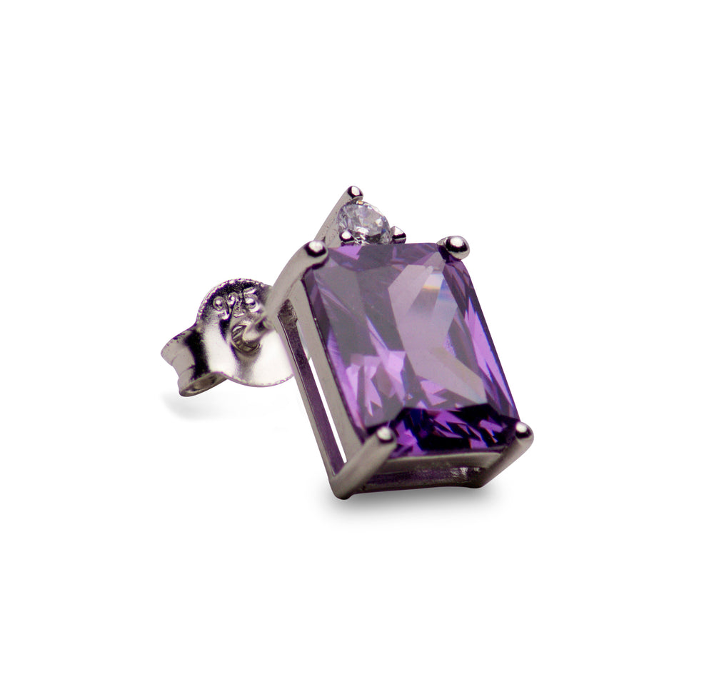 Created Amethyst Sterling Silver Rectangular Earrings | SilverAndGold