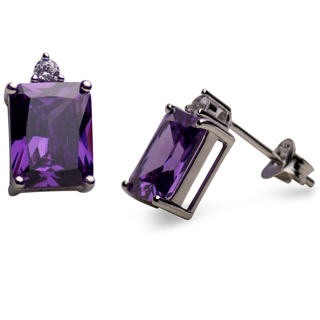 Created Amethyst Sterling Silver Rectangular Earrings | SilverAndGold