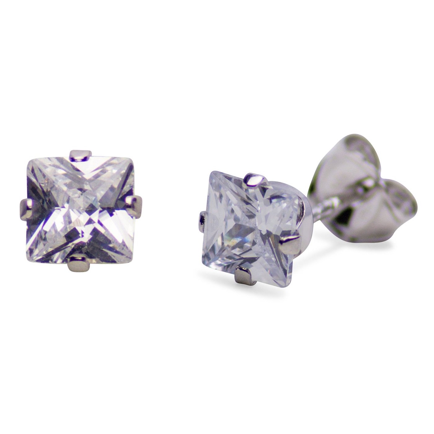 Princess Cut Cubic Zirconia Stud Earrings | SilverAndGold