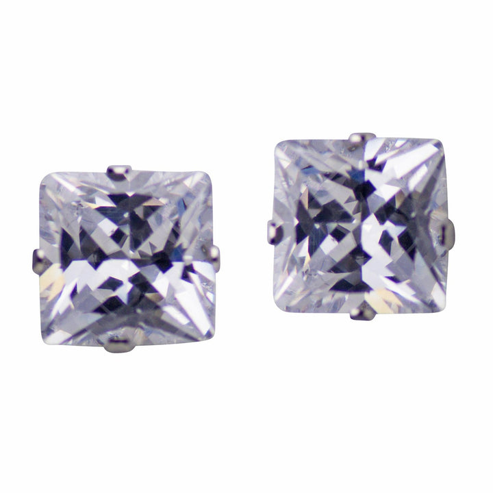 Sterling Silver Princess Cut Cubic Zirconia Earrings | SilverAndGold