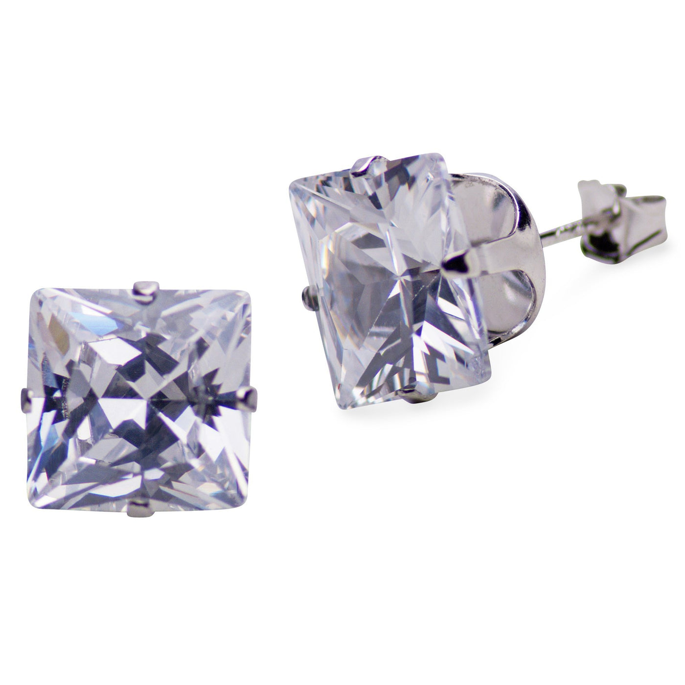 Sterling Silver Princess Cut Cubic Zirconia Earrings | SilverAndGold
