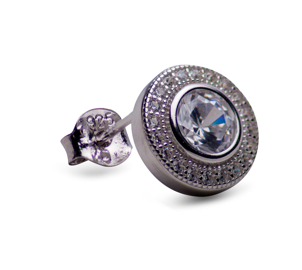 Sterling Silver Halo Cubic Zirconia Stud Earrings