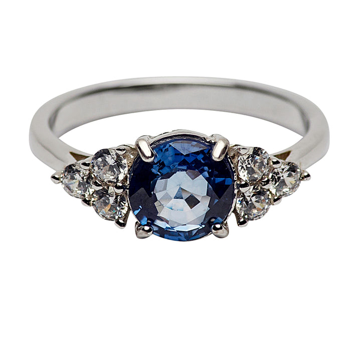 Created Blue Sapphire & Crystal Sterling Silver Ring | SilverAndGold