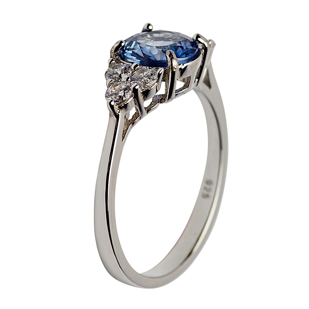 Created Blue Sapphire & Crystal Sterling Silver Ring | SilverAndGold
