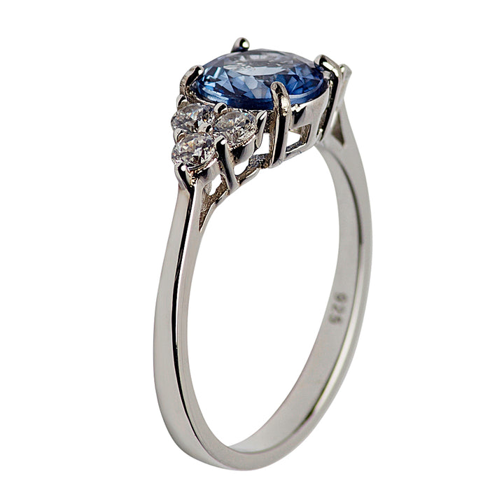 Created Blue Sapphire & Crystal Sterling Silver Ring | SilverAndGold