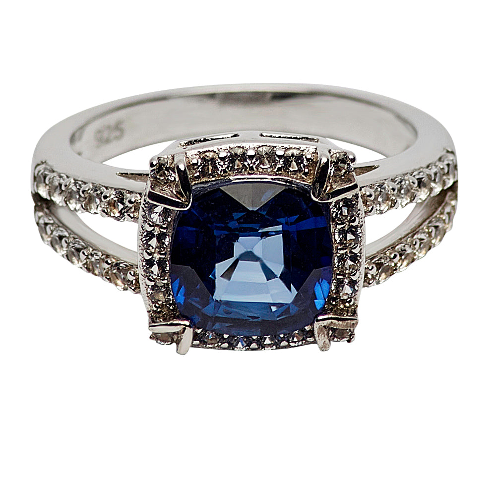 Created Blue Sapphire Sterling Silver Ring | SilverAndGold