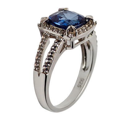 Created Blue Sapphire Sterling Silver Ring | SilverAndGold