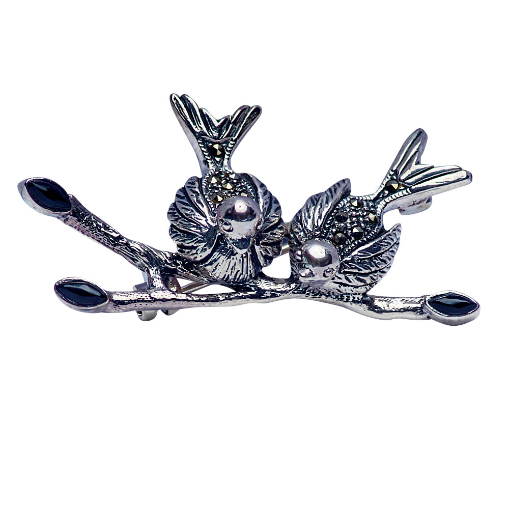Turtledove Pair Silver Brooch