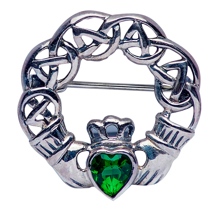Silver Green Crystal Gaelic Brooch
