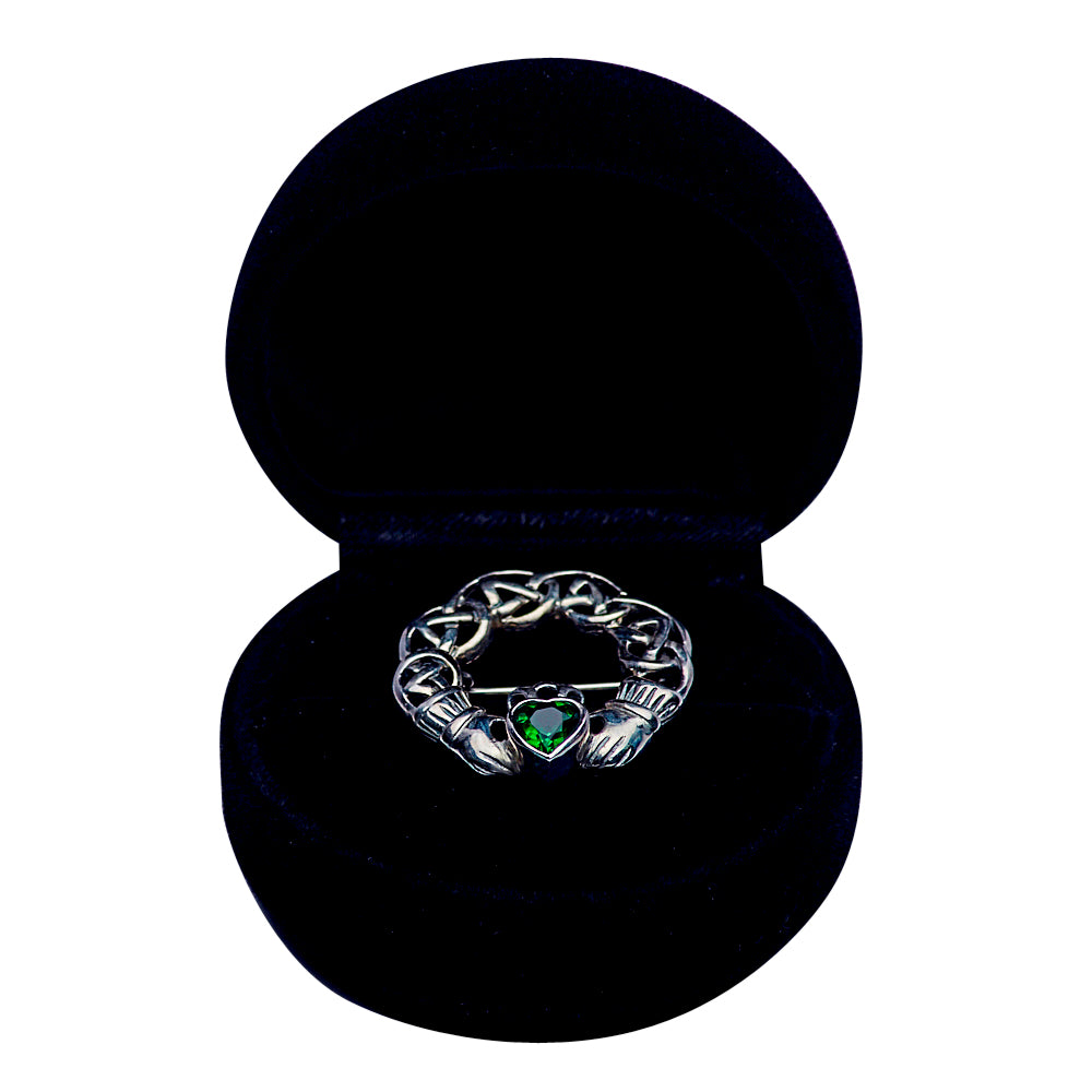 Silver Green Crystal Gaelic Brooch
