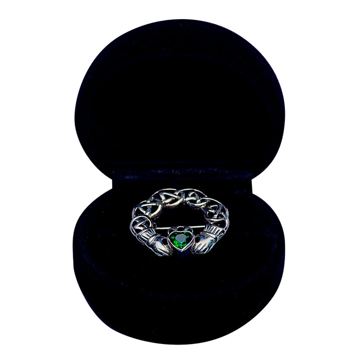 Silver Green Crystal Gaelic Brooch