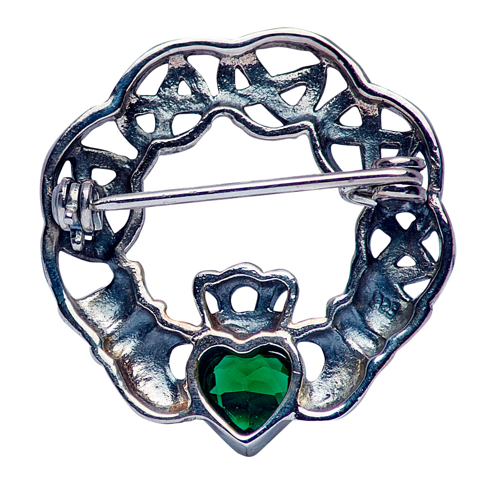 Silver Green Crystal Gaelic Brooch