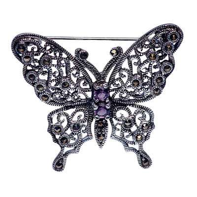 Amethyst Butterfly Sterling Silver Brooch
