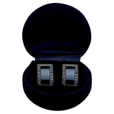 Black Onyx & Marcasite Silver Drop Earrings | SilverAndGold