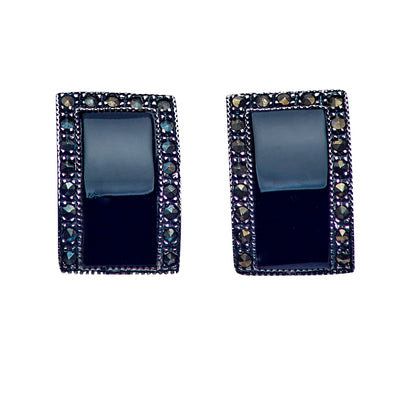 Black Onyx & Marcasite Silver Drop Earrings | SilverAndGold