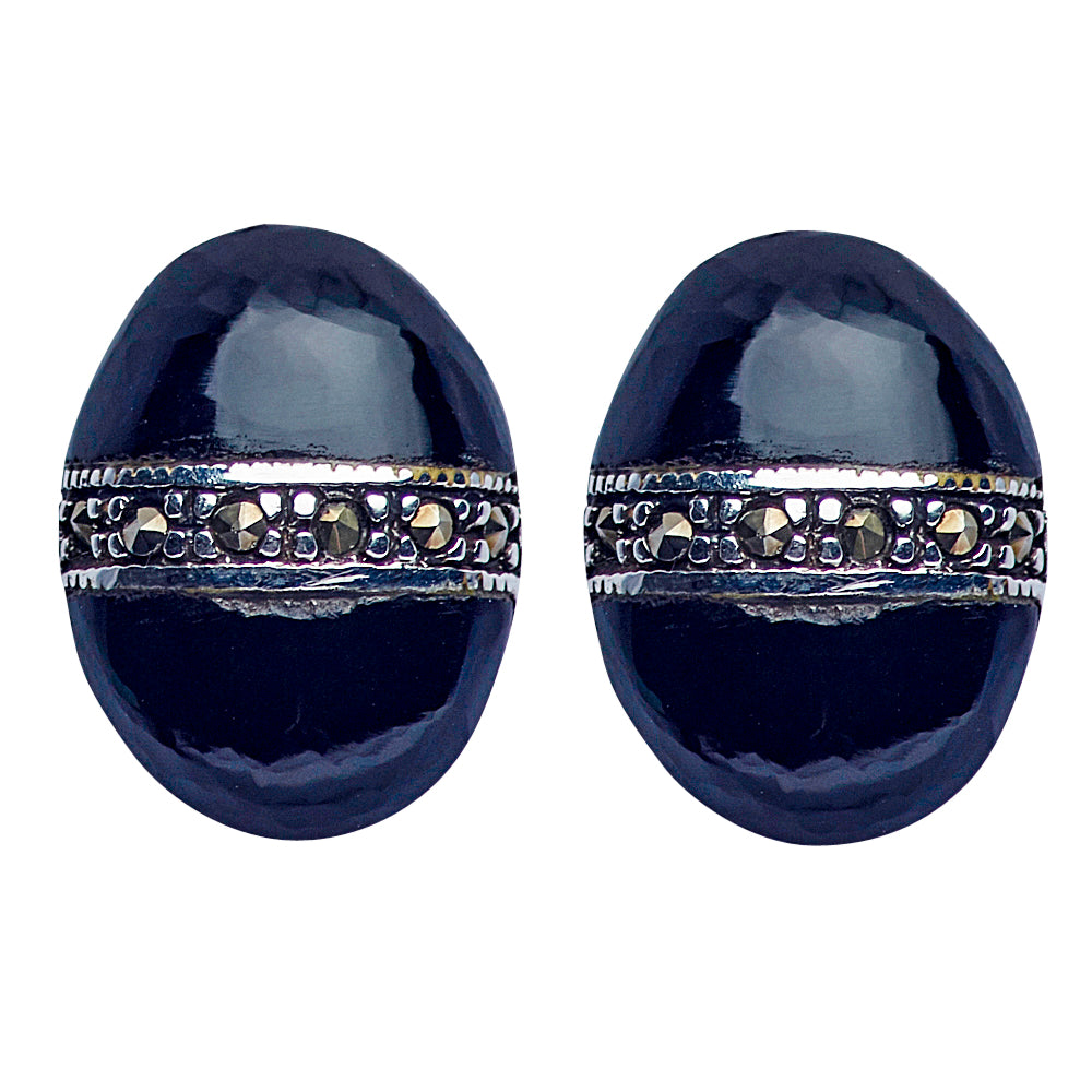 Sterling Silver Black Onyx & Marcasite Earrings | SilverAndGold