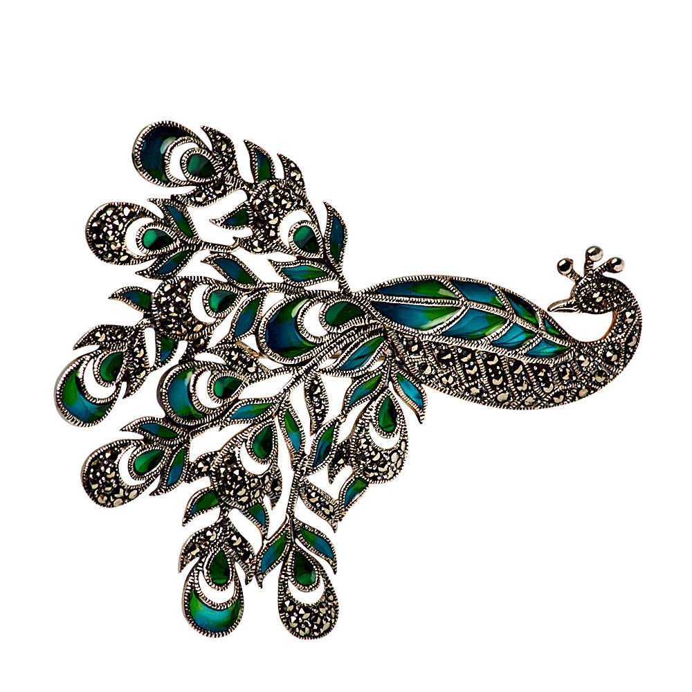 Peacock Silver Brooch