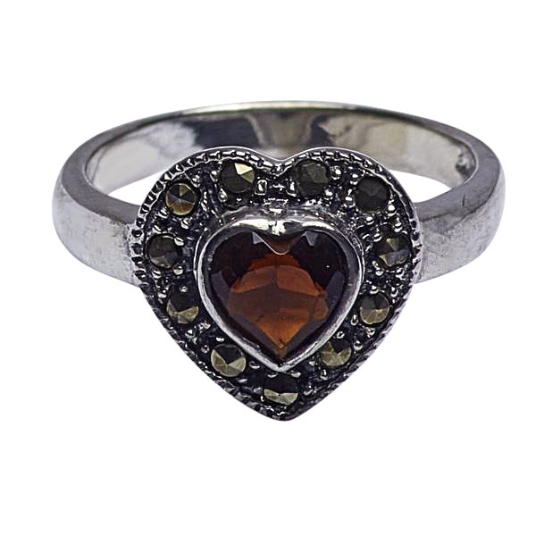 Garnet Heart Silver Ring