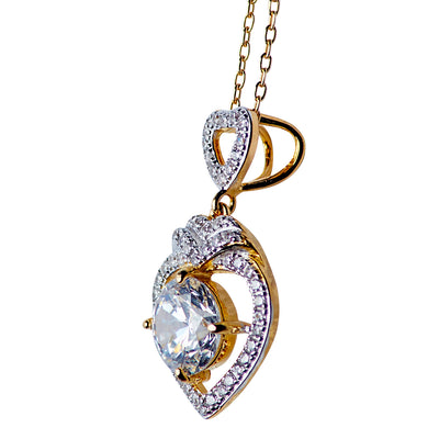 18K Yellow Gold Over Sterling Silver Crystal Heart Necklace 16"