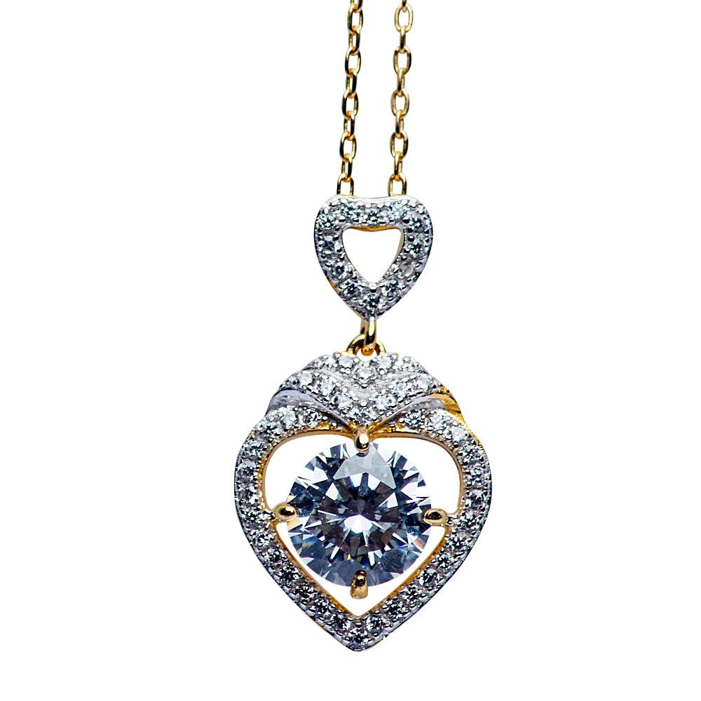 18K Yellow Gold Over Sterling Silver Crystal Heart Necklace 16"