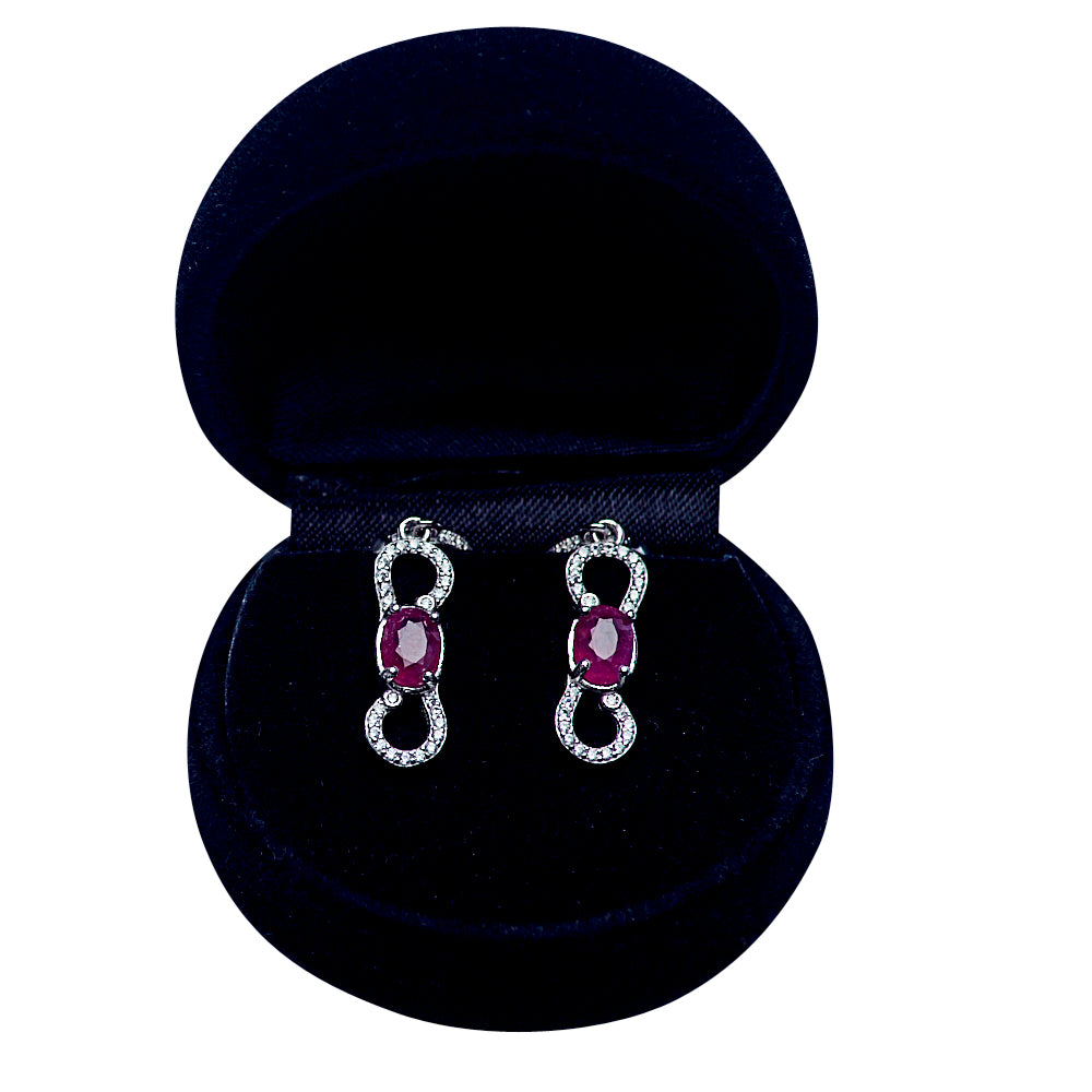 Swarovski & Ruby Dangle Earrings in Sterling Silver | SilverAndGold