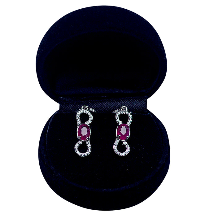 Swarovski & Ruby Dangle Earrings in Sterling Silver | SilverAndGold