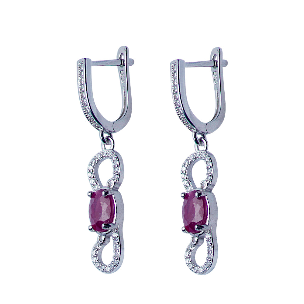 Swarovski & Ruby Dangle Earrings in Sterling Silver | SilverAndGold