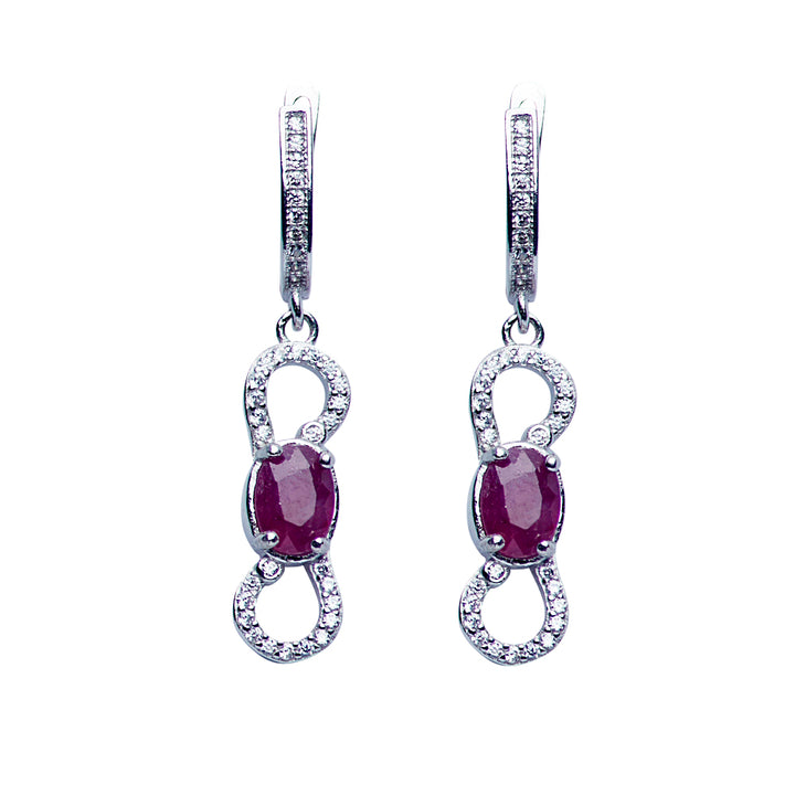 Swarovski & Ruby Dangle Earrings in Sterling Silver | SilverAndGold