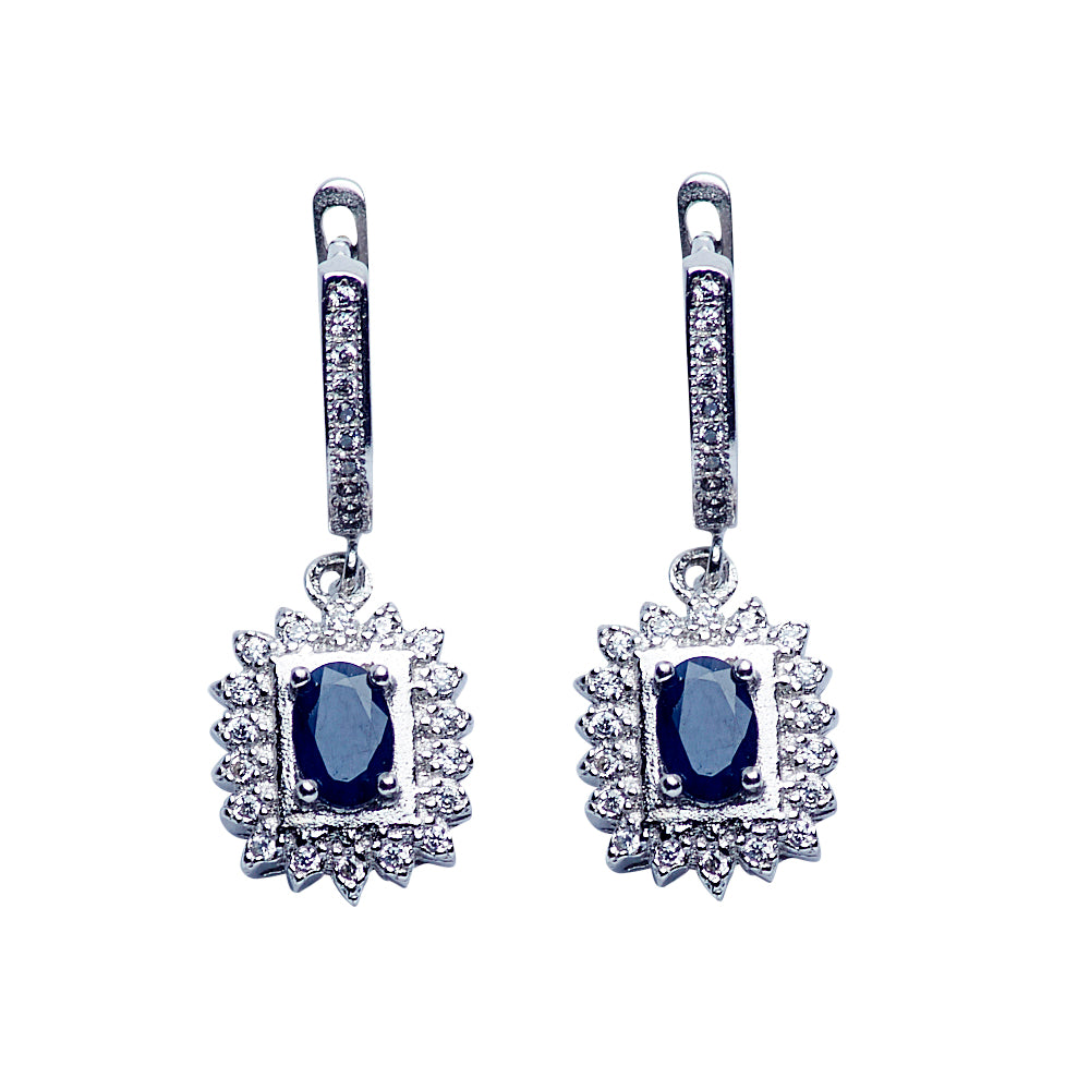 Blue Sapphire & Crystal Sterling Silver Earrings | SilverAndGold
