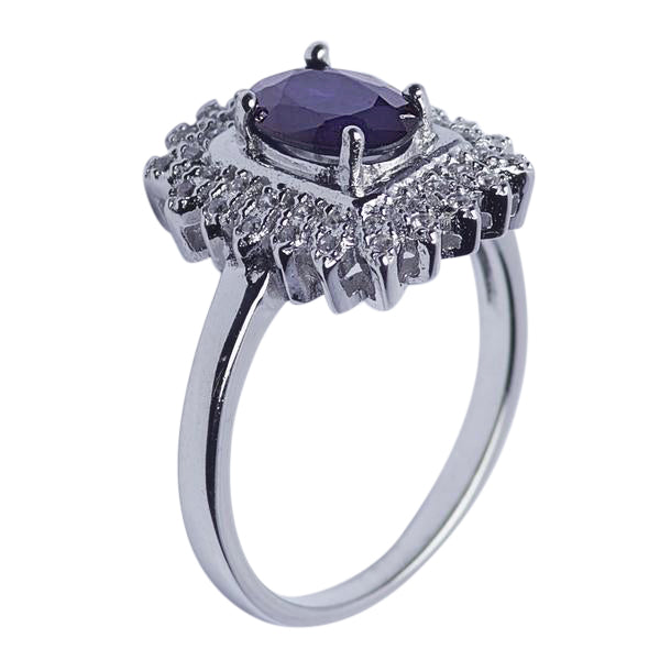 Blue Sapphire & Crystal Victorian Style Ring | SilverAndGold