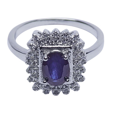 Blue Sapphire & Crystal Victorian Style Ring | SilverAndGold
